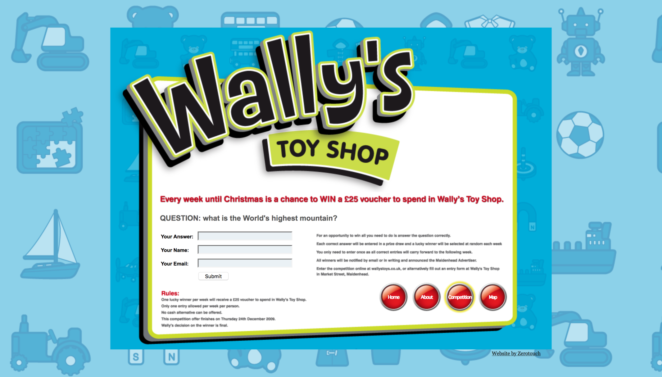 Wally's Toy Shop Competition page