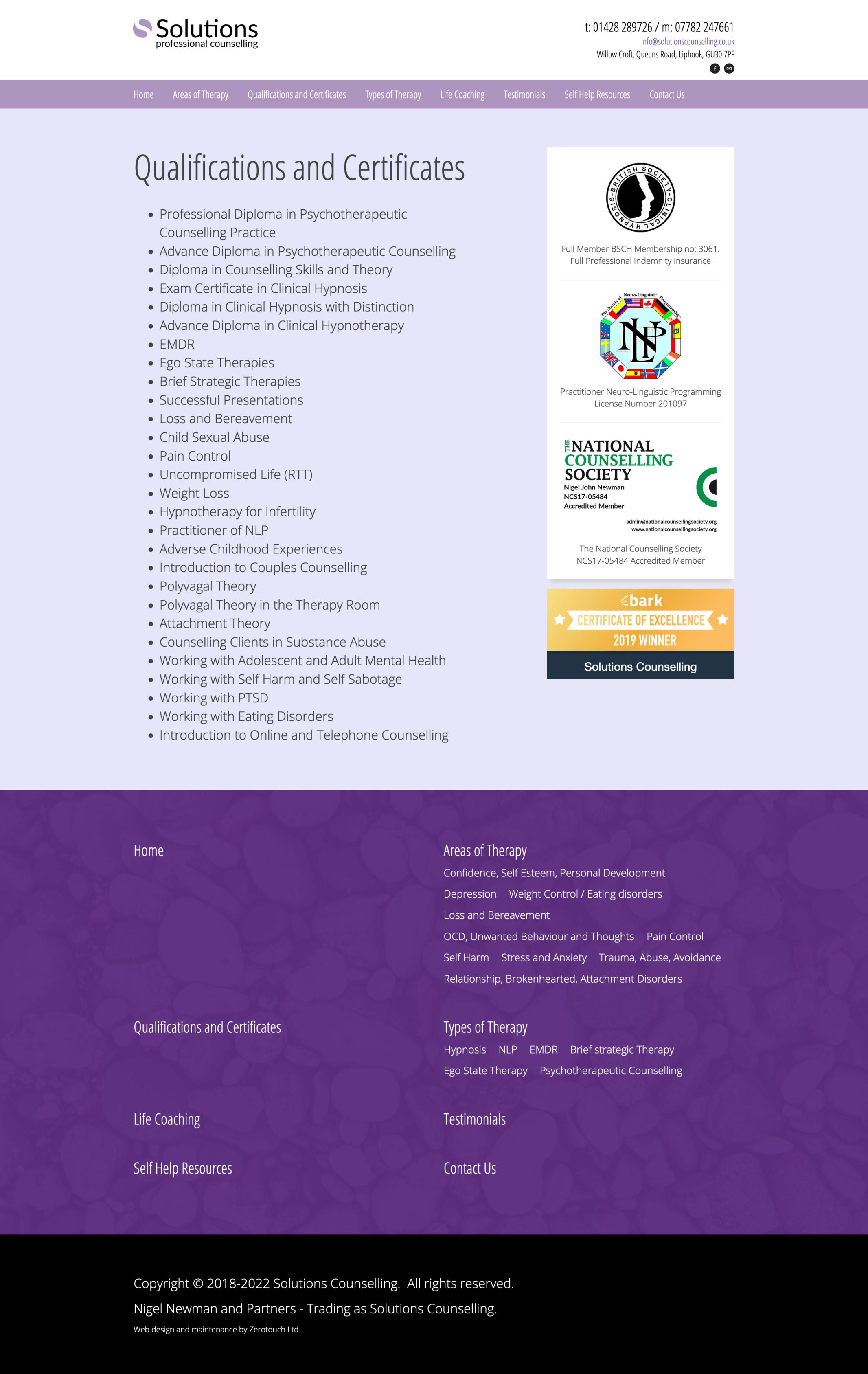 Solutions Counselling Qualifications and Certificates Page Full
