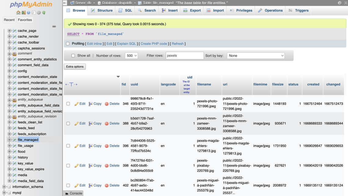 MySQL with Drupal filename to be changed